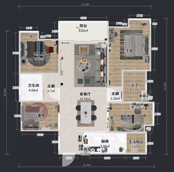 兔宝宝健康家居|128㎡轻奢风四居室，充足收纳将每1㎡都利用到极致