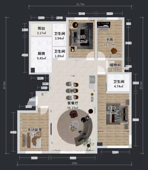 兔宝宝健康家居|186㎡日式风清新四居室,吊顶与垭口的细节设计也太好看了吧~