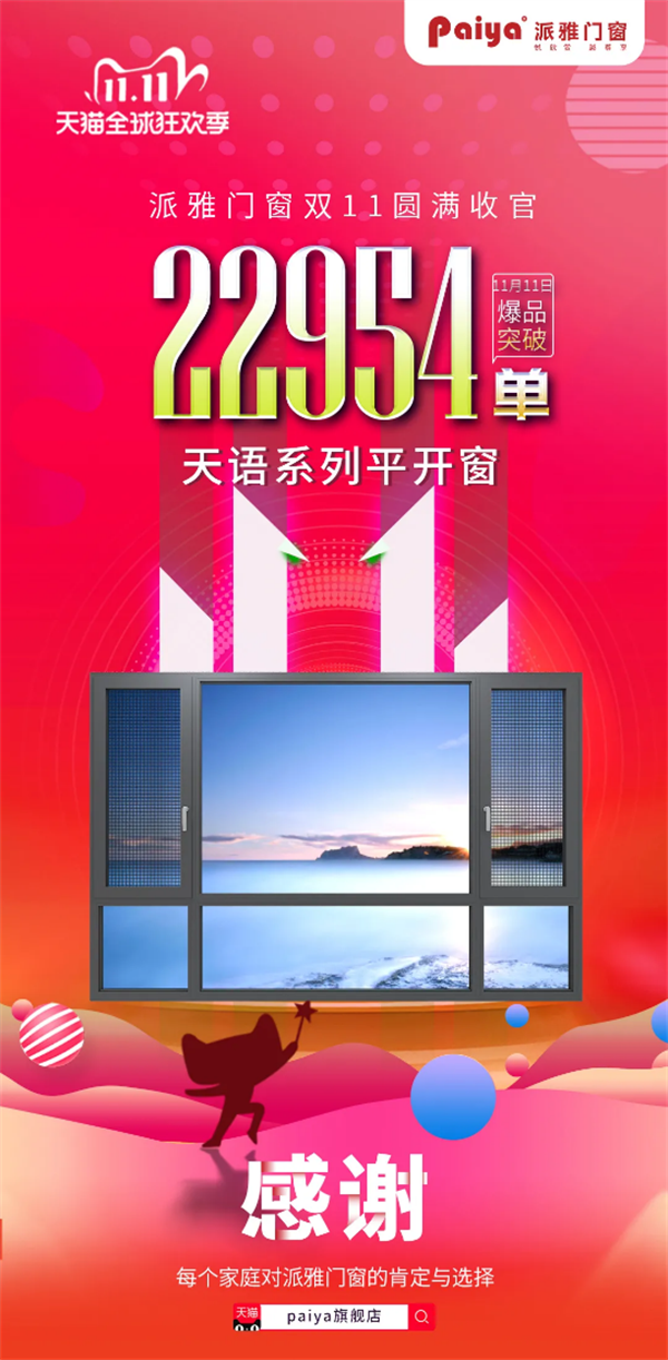 派雅门窗丨天猫双11勇夺行业第一