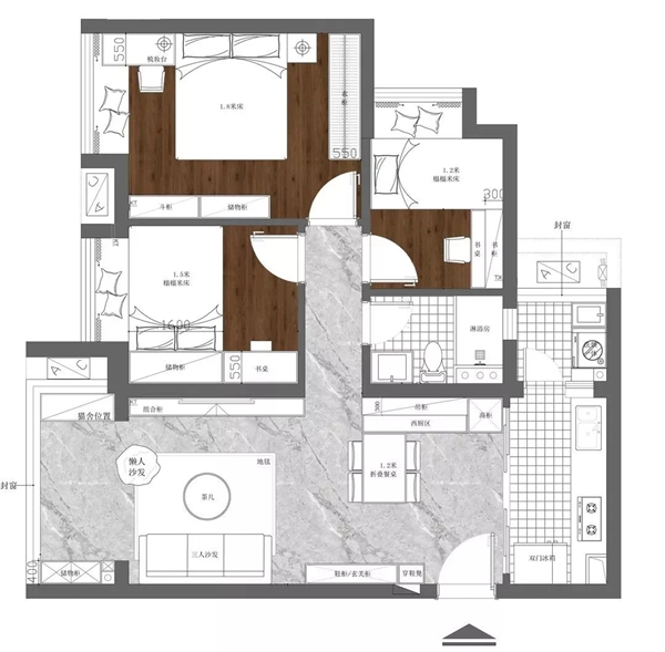 帅太全屋定制|80㎡三居室全屋定制，合理布局设计，小户型也能很舒适！