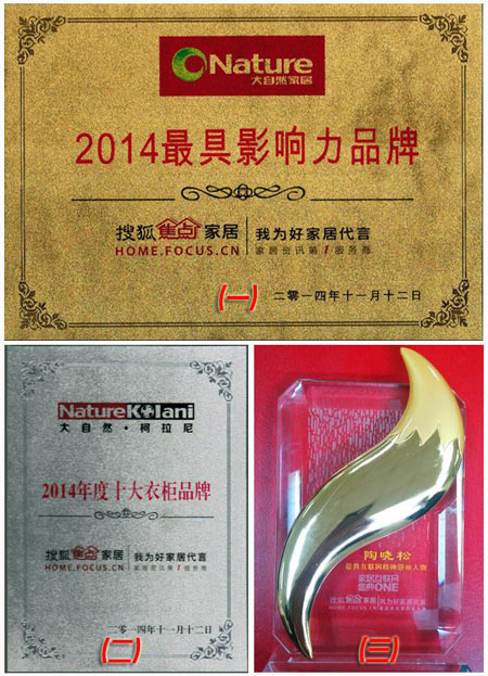 大自然柯拉尼在《首届家居互联网超级盛典》上获大奖