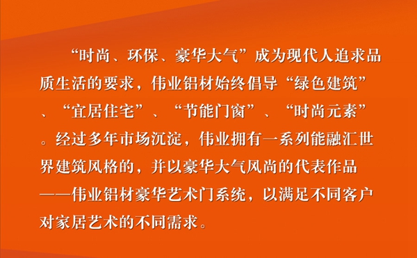 伟业铝材豪华艺术门系统全国招商正式启动