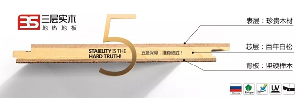 高牌三层实木地热地板，五大技术有保障