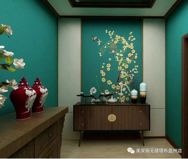 美家俪墙布NO.06号样本/15色绣花独秀定制实景效果预览