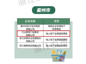 江山欧派入选2020年浙江省新零售示范企业