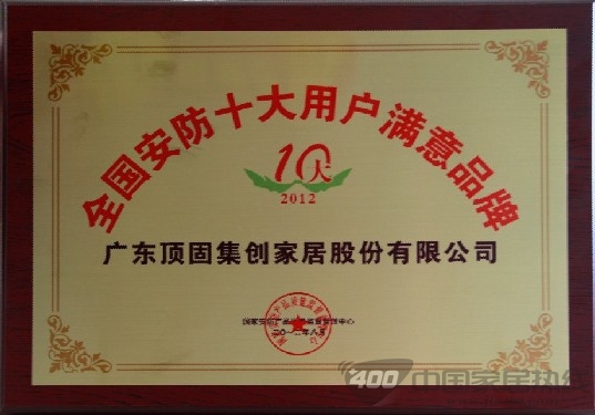 热烈祝贺顶固荣获中国安防十大满意品牌 